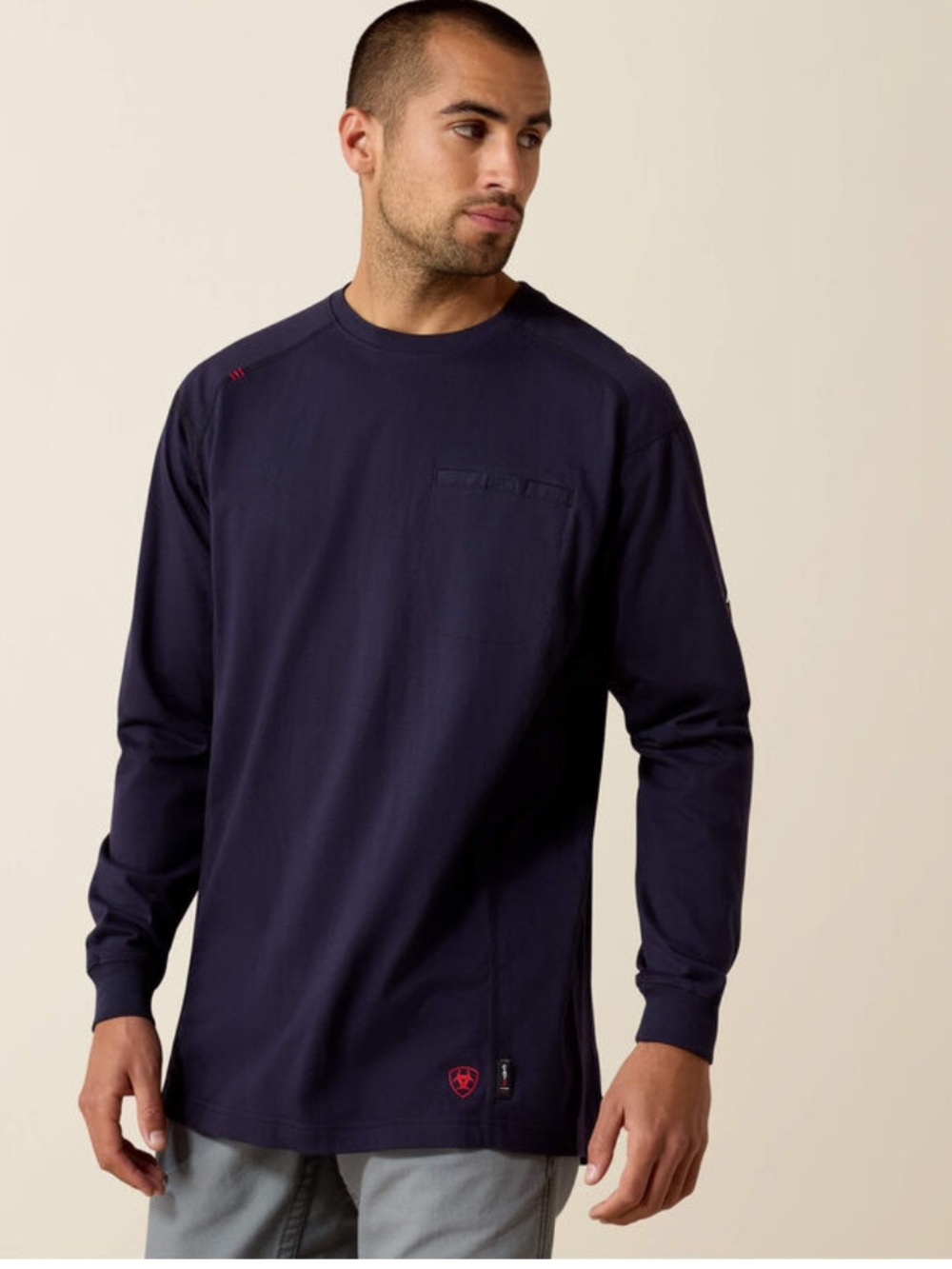 Ariat FR Air Crew Long Sleeve Crew Pocket Work Tee | M | Navy